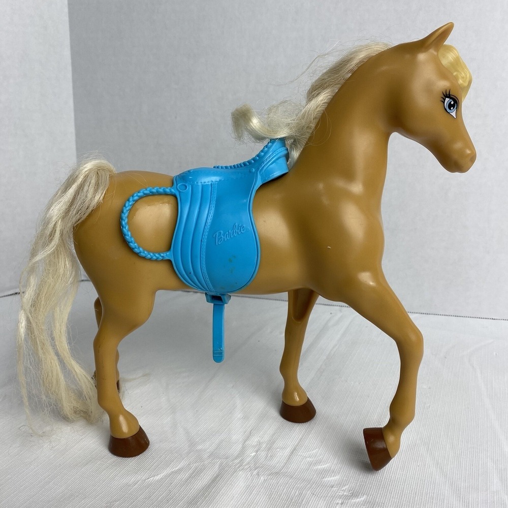Barbie‎ pink passport tan horse with blue saddle Blonde Hair Full Size